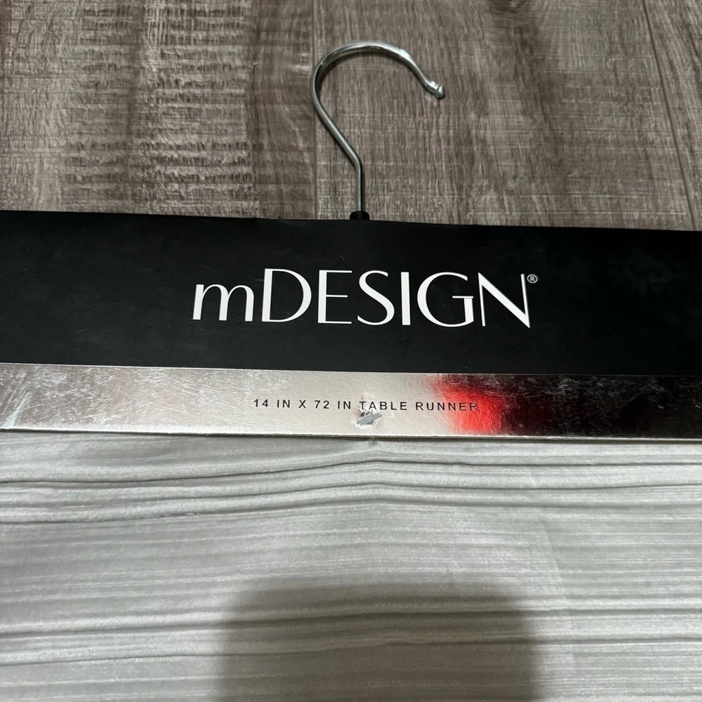 mDesign 14 in x 72 in Table Runner Gray Velour Stripe NWT